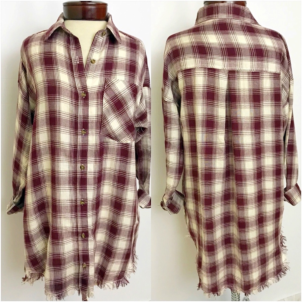 Boho Plaid Fringe Button Down Shirt SMLXL - Picture 3 of 8